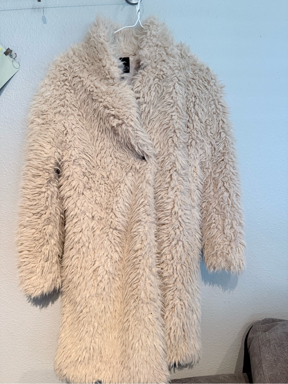 art class Cream Faux Fur Pea Coat for Kids